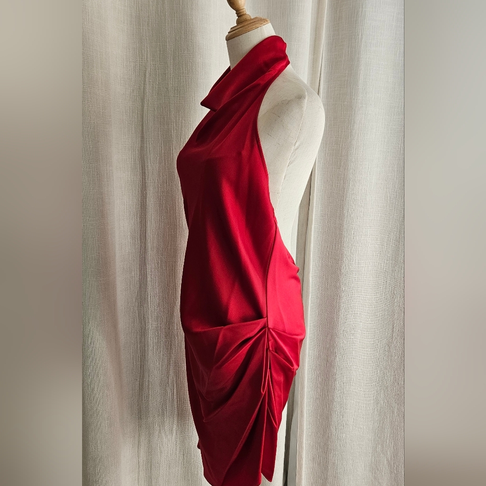 Gianni Bini Peyton Satin Mini Sheath Dress: Color- Cherry - Picture 3 of 12